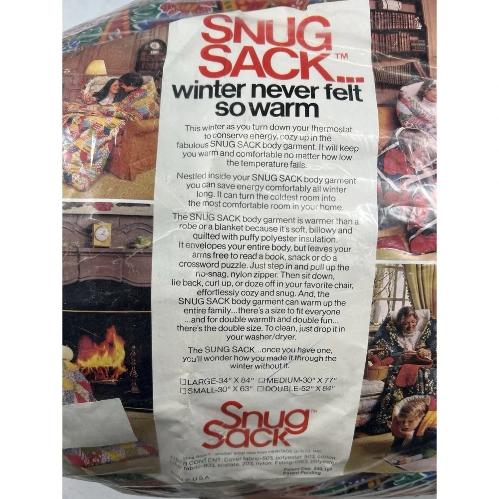 Vintage Snug Sack Hibernator Medium Heritage Quilts‎ Wearable Sleeping Bag 1970s